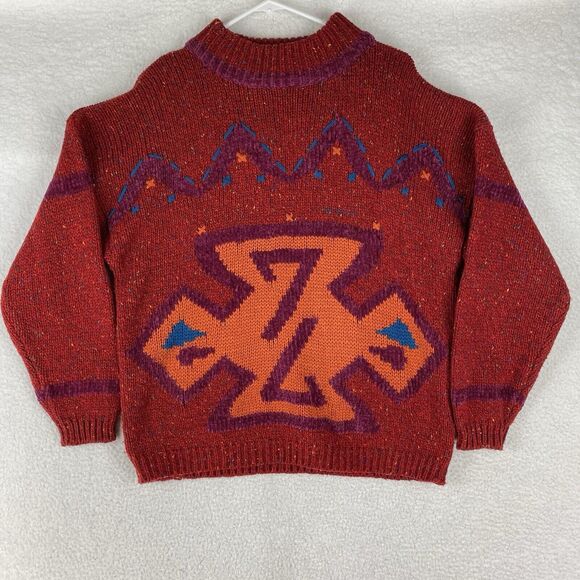 Vtg Sweater Womens Sz L Red 80s Richwil's Back to Back Pullover Speckled Wool - Picture 1 of 11